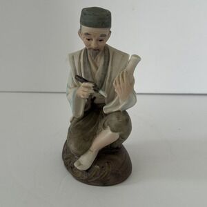 Vintage Asian Pottery Figurine Porcelain Artisan Statue Hand Painted Decor